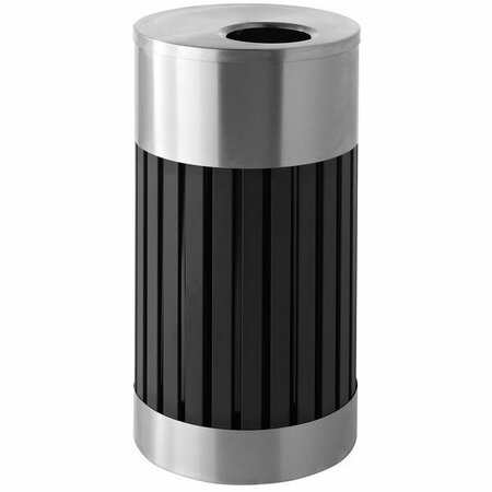 COMMERCIAL ZONE CZ 727543 ArchTec Riverview 25 Gallon Black and Stainless Steel Slotted Round Trash Receptacle 278727543
